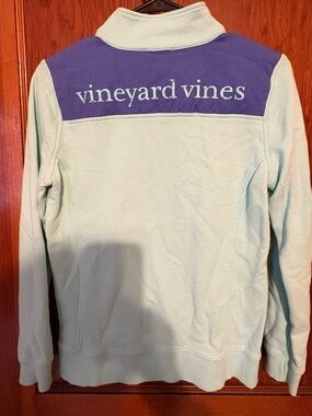 Vineyard Vines Mint Quarter-Zip Fleece with Purple Shoulder Panels